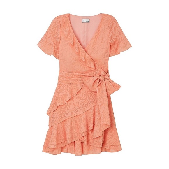 Tanya Taylor Women's Bianka II Silk Blend Mini Wrap Dress in Melon Pink Size 2 - Picture 14 of 14